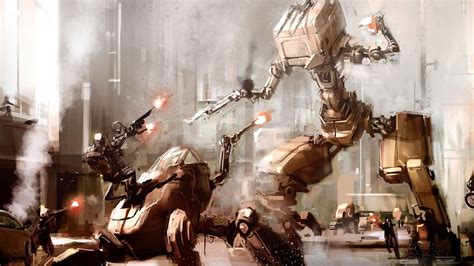 1920x1080 Artwork Fantasy Art Concept Art Robot Mech War City Futuristic  479 Kb Hd