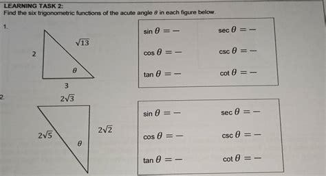 Solved LEARNING TASK 2 Find The Six Trigonometric Functions Of The