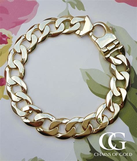 Mens Heavy Curb Chain Bracelet Necklace Solid 9ct Gold Gold Chains