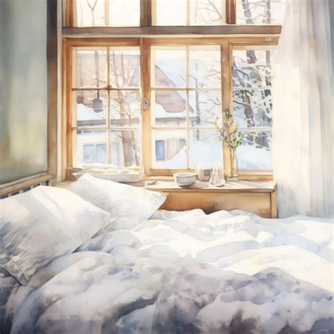 Premium AI Image | a painting of a bed with a blanket on it