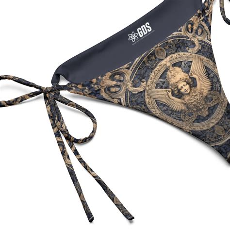 Angel Couture Rococo Baroque String Bikini Bottom Khaki Sand Blue Heavenly Ornate Swimwear