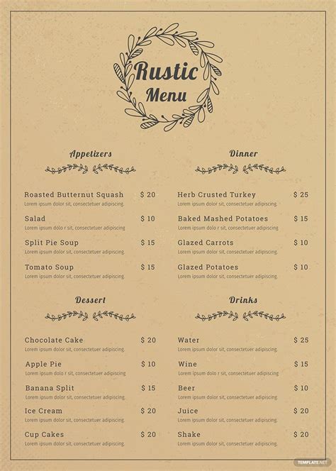 Simple Rustic Menu Template in Word, Pages, PSD, Illustrator, Publisher - Download | Template.net