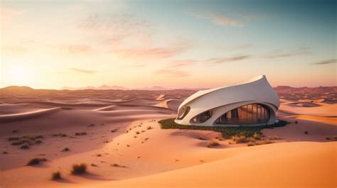 Una Casa Futurista En El Desierto Con El Cielo De Fondo Foto Premium