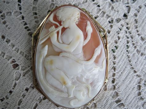 Rare Art Nouveau Nude Snake Charmer 14K Gold Cameo Brooch Etsy