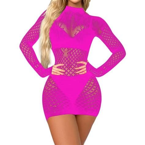 Yizyif Nuisette Sexy Femme Lingerie Transparente Robe R Sille Bodystocking V Tement De Nuit Rose
