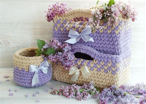 Вязаные корзинки в интерьере (66 фото)