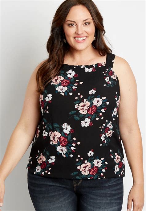 Plus Size Black Floral Halter Neck Tank Top Maurices