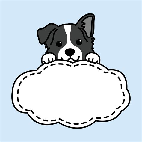 Cute border collie dog with frame border template cartoon, vector