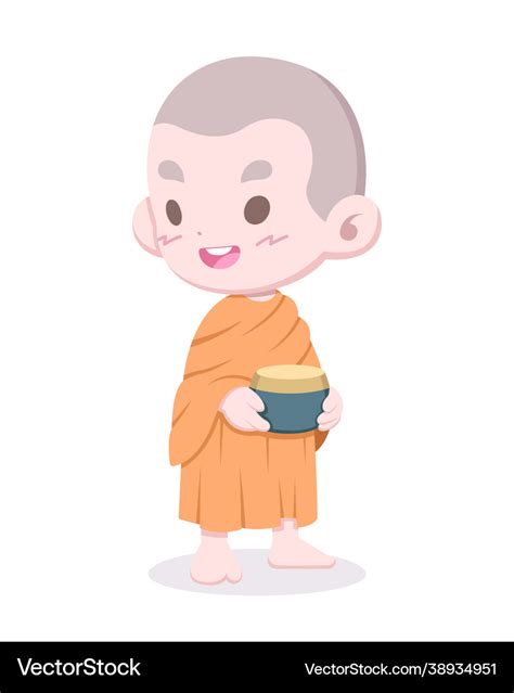 Cute Style Novice Buddhist Monk Cartoon Royalty Free Vector