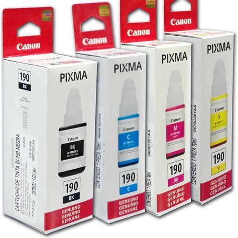 Combo 4 Botella Tinta Canon 190 Negro Cian Magenta Amarillo 734 00