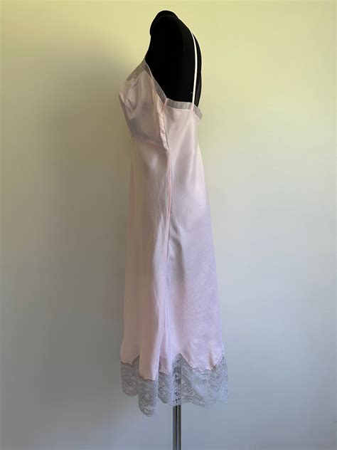 S Soviet Vintage Full Slip Negligee Pink Nylon Lace Lingerie Underwear Nightgown Sexy Dressing