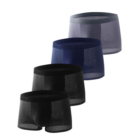 Miqool PC Men Mesh Boxer Briefs Breathable Underwear Ice Silk Soft Cool See Through Lingerie