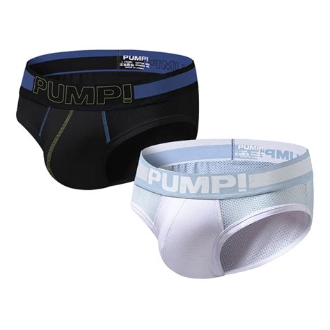 2pcs PUMP Ins Style Quick Dry Spandex LOGO Briefs Men Bikini Gay Men Underwear Male Print