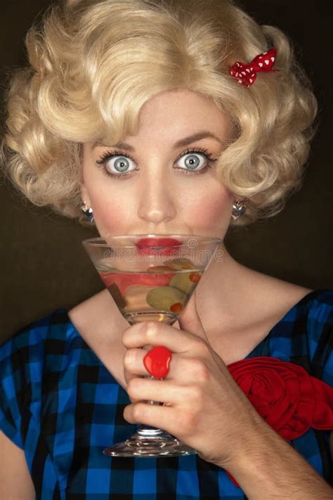 Pretty Retro Blonde Woman With Martini Stock Image Image Of Happy Blonde 13748831