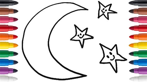 How To Draw And Color A Crescent Moon With Stars YouTube