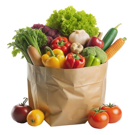 Paper Grocery Bag Filled With Fresh Vegetables On A Transparent