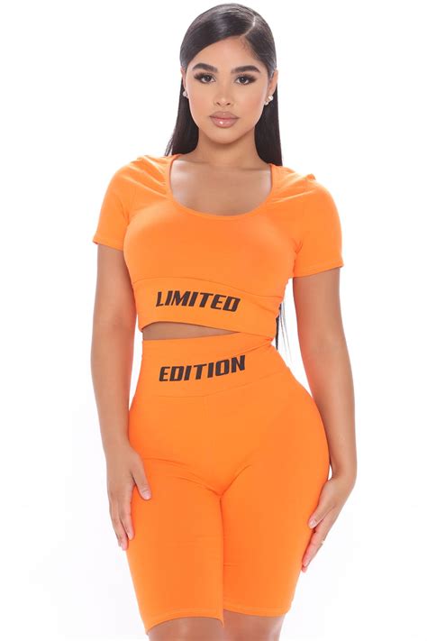 Limited Edition Nova Biker Short Set Orange Fashion Nova Matching