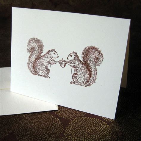 Two Squirrels And An Acorn Illustration Note Card Etsy