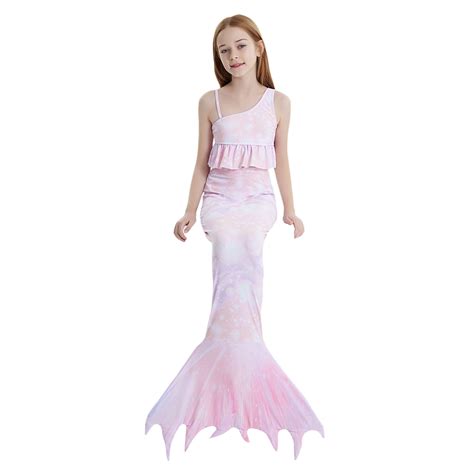 Kiijoy Big Girls Swimsuit Ruffle One Shoulder Bikini Tail Set Bathing Suit Piece Sizes