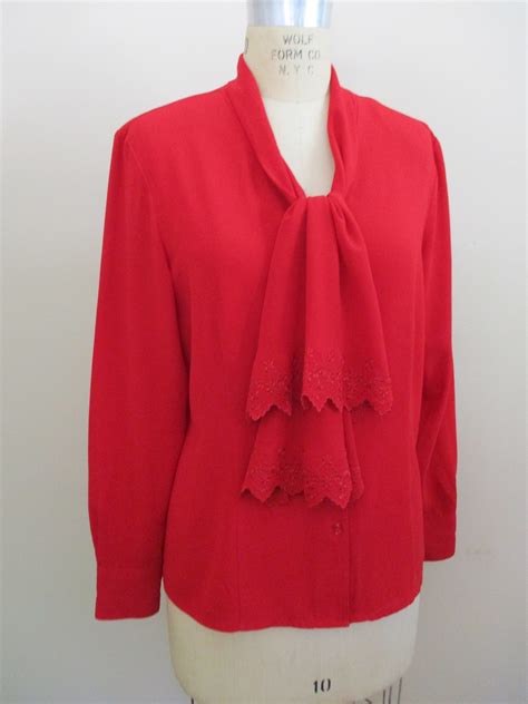 Vintage S Pussy Bow Wine Red Crepe Blouse By Jaclyn Smith Etsy