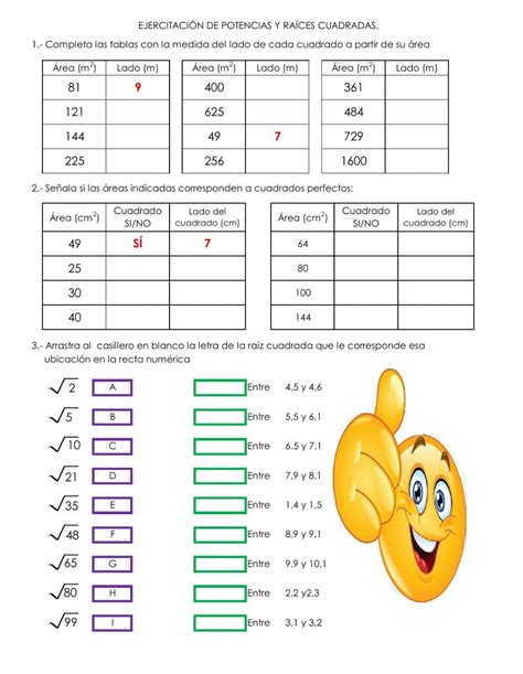 Ejercicio de raíces cuadradas