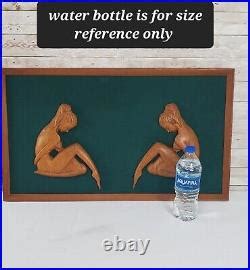 MCM Carved Wood Nude Women Wall Sculpture 3 Piece Grouping 3D Framed Art VintageWood Carving