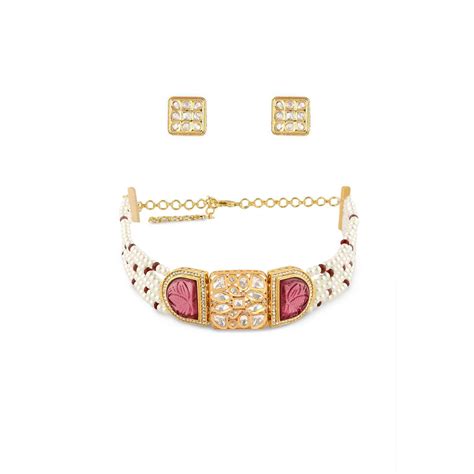 Buy Joules By Radhika Gold Finish Red And White Kundan Polki Choker