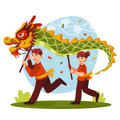 Dragon Dance At Chinese Festival Concept 16462183 Vector Art At Vecteezy