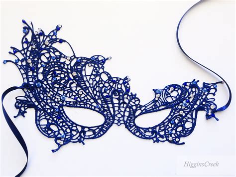 Navy Blue Masquerade Mask Womens Mardi Gras Mask Blue