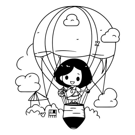 Premium Vector Illustration Of A Girl Wearing A Hot Air Balloon With A Box