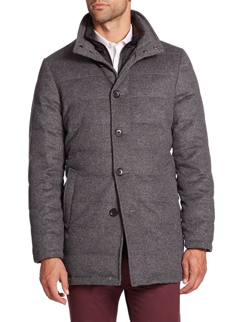 Lyst Saks Fifth Avenue Wool Puffer Jacket In Gray For Men