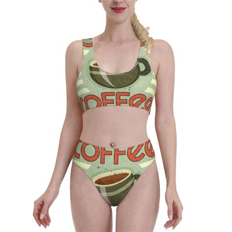Lukts Women High Waisted Bikini Set Retro Cover For Coffee Swimsuit