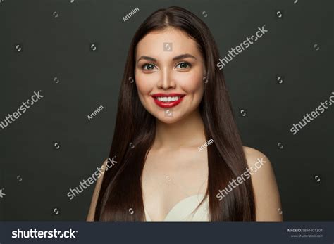 Smiling Brunette Model Long Straight Hair Stock Photo Shutterstock