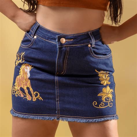 Mini Saia Jeans Hot Pants Moda Country Bordada Shopee Brasil