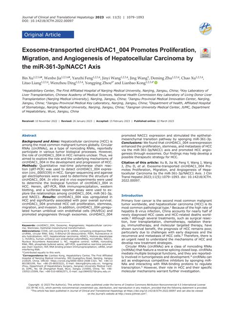 PDF Exosome Transported CircHDAC1 004 Promotes Proliferation