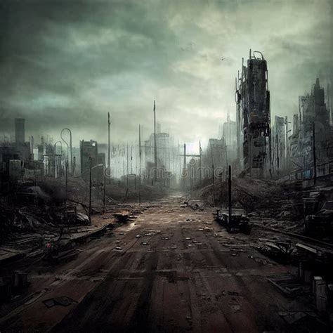 apocalyptic city  illustration streets  desctruction  ruins