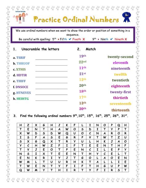 School Grades School Subjects Ordinal Numbers Number Worksheets Interactive Activities