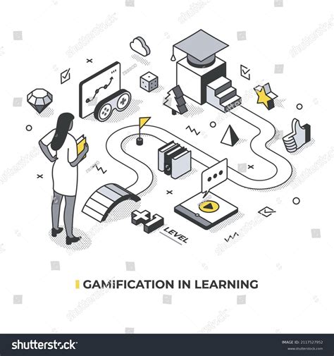 Gamification Technology Learning Education Woman Ready Stock Vector