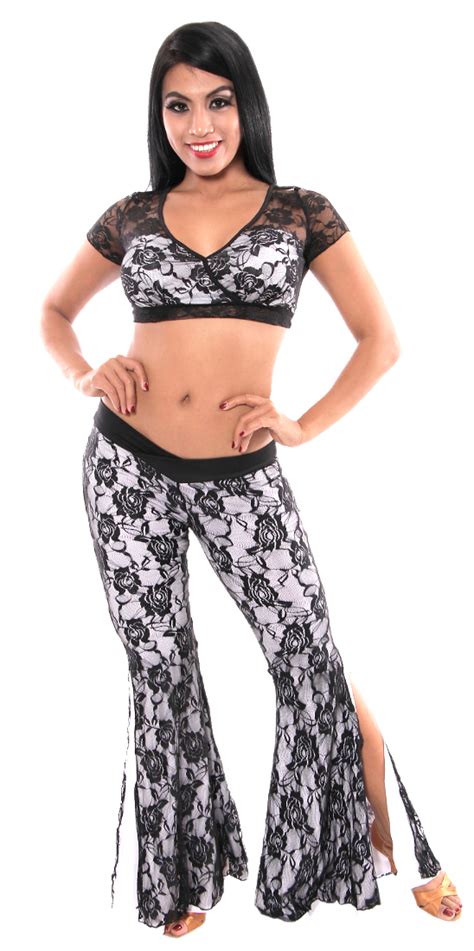 Layer Lace Tribal Fusion Belly Dance Costume Set Black White