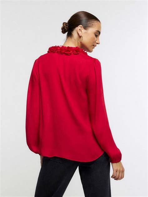 River Island Chiffon Corsage Blouse Red