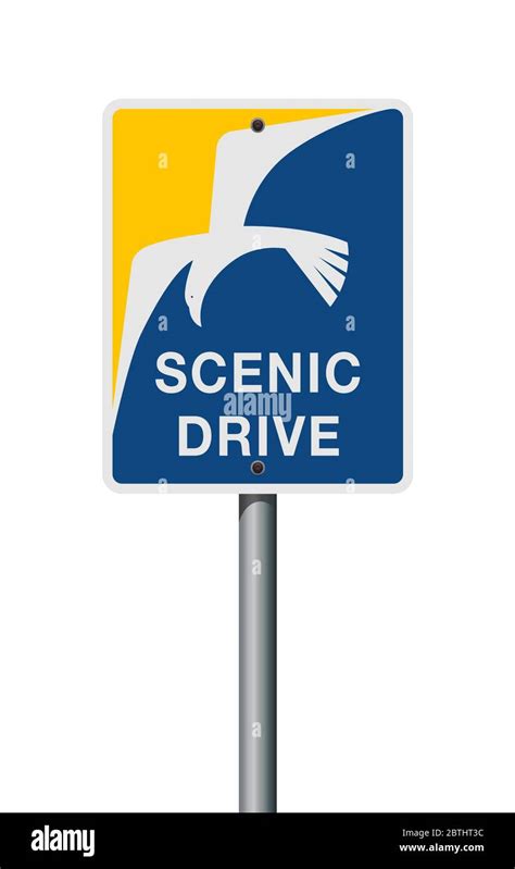 Vector Illustration Of The Scenic Drive San Diego Road Sign On Metallic