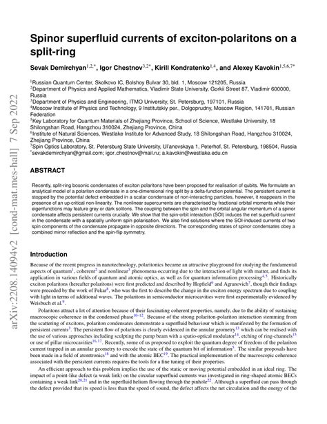 Pdf Spinor Superfluid Currents Of Exciton Polaritons On A Split Ring