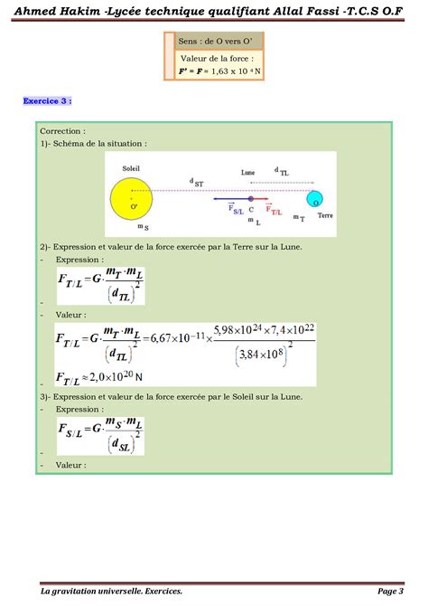 La gravitation universelle Corrigé série d exercices 2 AlloSchool