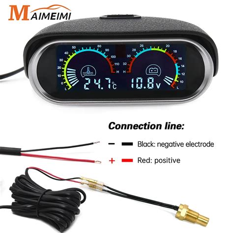 Universal 2 Em 1 LCD Digital Car Gua Temp Gauge Volt Metro Horizontal