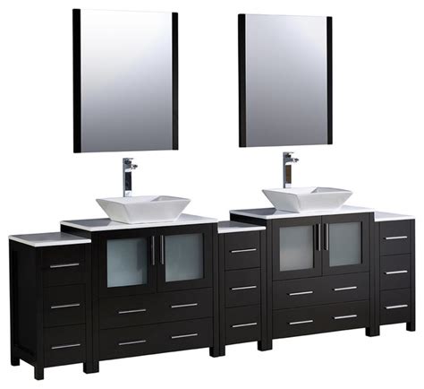 Torino 96 Espresso Double Sink Bathroom Vanity 3 Side Cabinets Vessel