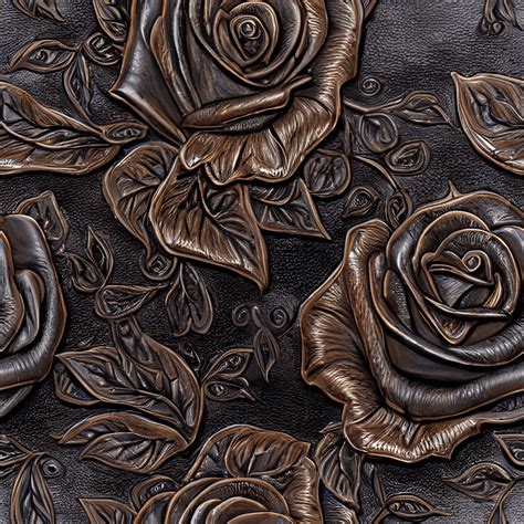 Hyper Detailed Realistic Elegant Tooled Rough Leather Roses And Leaves