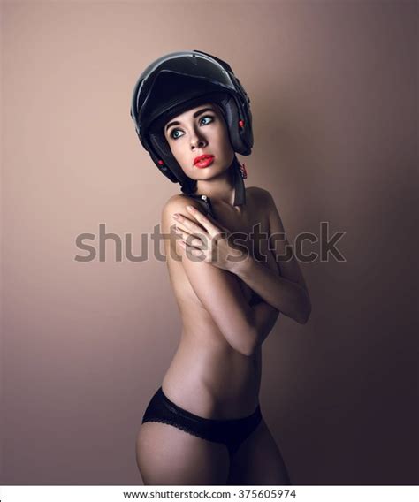 Naked Girl Motorcycle Rider Black Helmet Stock Photo Shutterstock