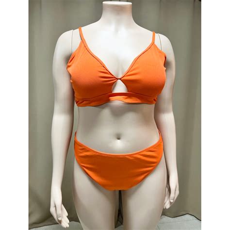 Plus Size Two Piece Swimsuit Bikini Set Orange Rib Type Xl Shopee Philippines