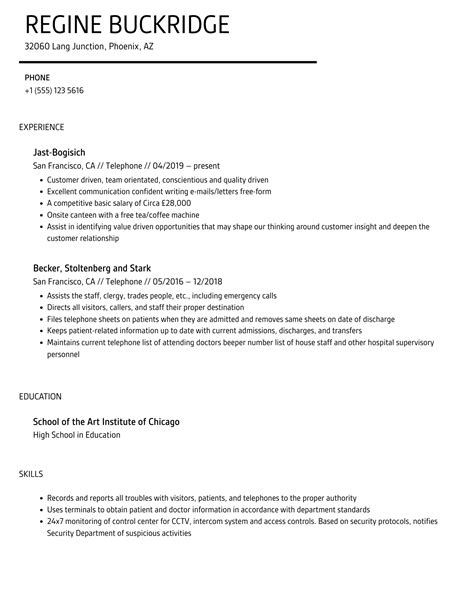 Telephone Resume Samples | Velvet Jobs