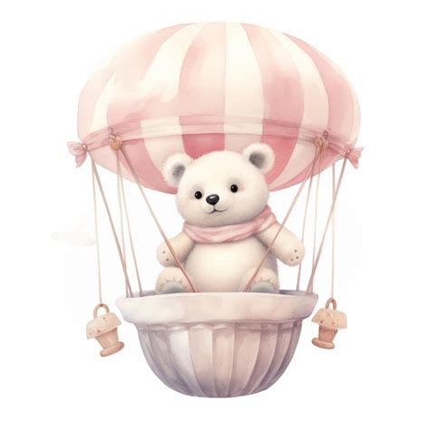 Premium Photo There Is A White Teddy Bear In A Hot Air Balloon Generative Ai